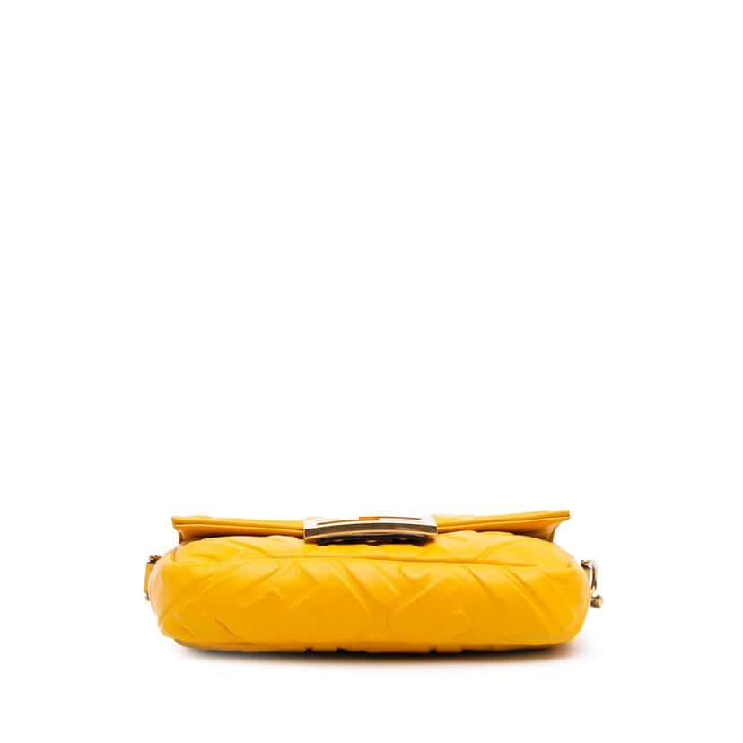 Fendi Mini Zucca Embossed Leather Baguette Satchel Yellow Leather Good condition - Inside View