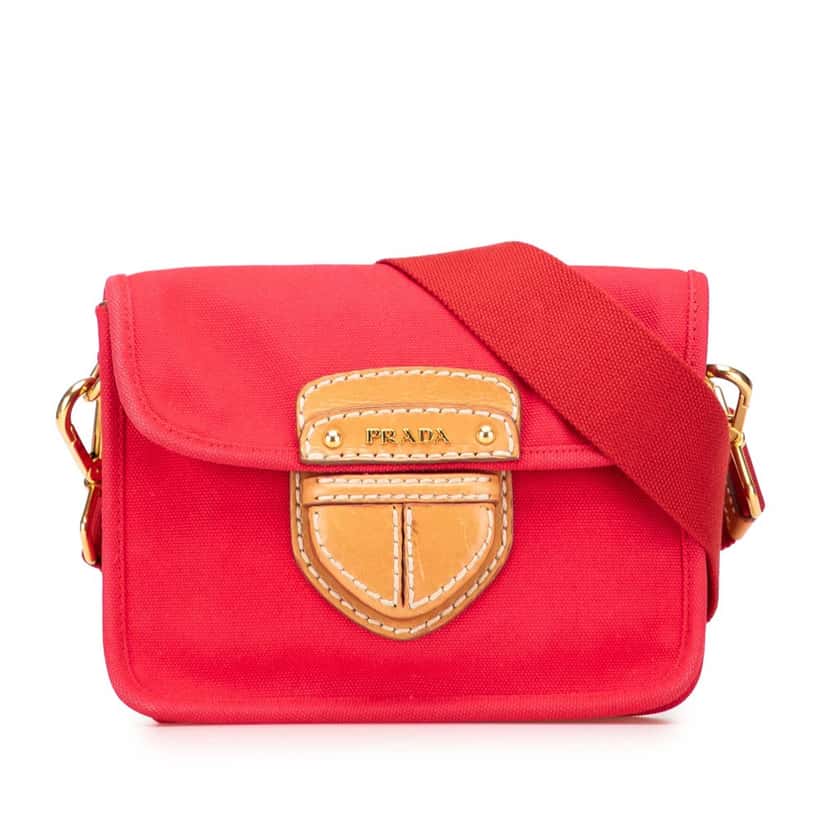 Prada Canapa Righe Crossbody Red Canvas Good condition - Front View