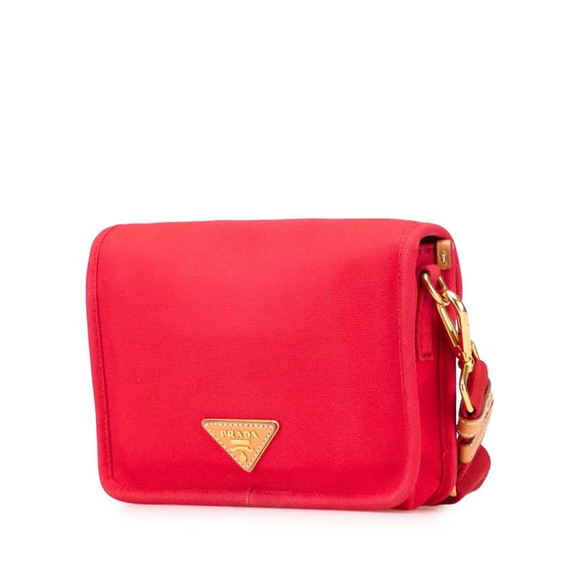 Prada Canapa Righe Crossbody Red Canvas Good condition - Back View