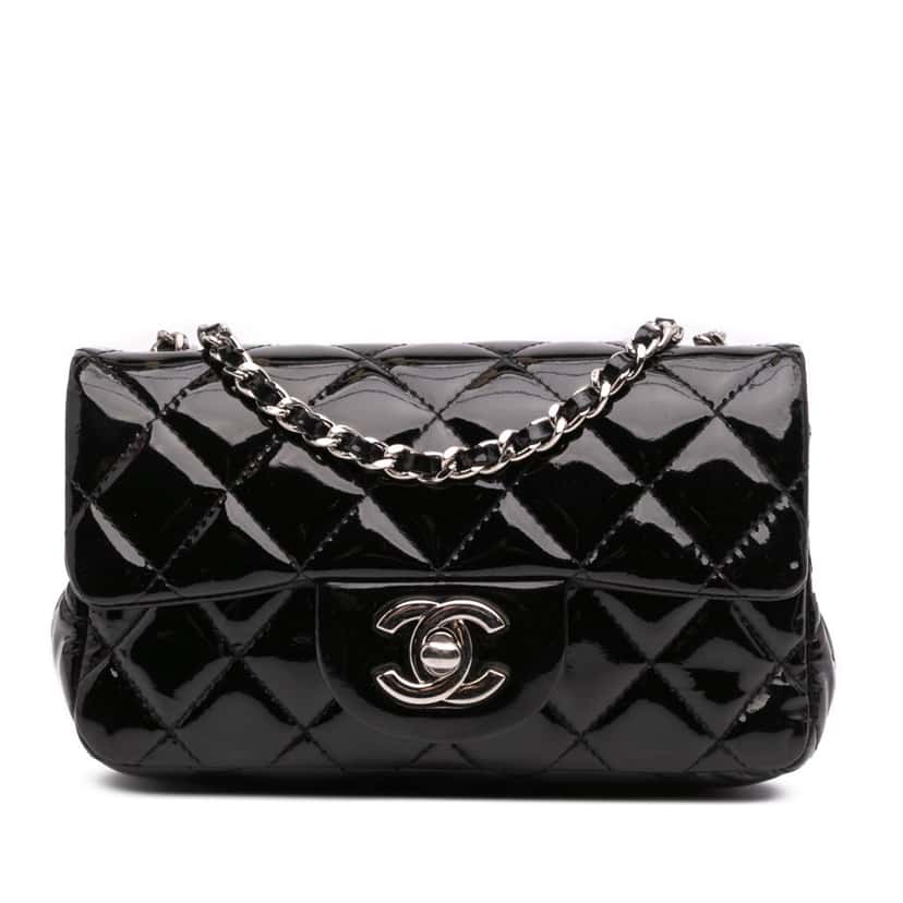 Chanel Extra Mini Rectangular Classic Patent Single Flap Black Leather Good condition - Front View