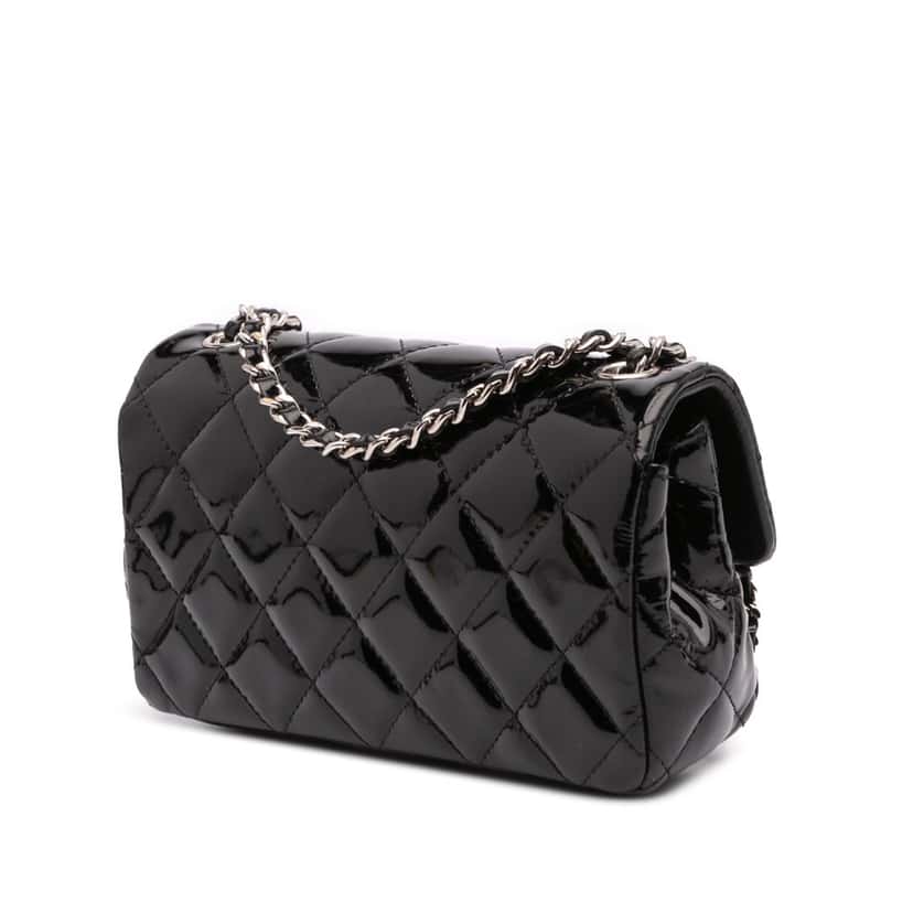 Chanel Extra Mini Rectangular Classic Patent Single Flap Black Leather Good condition - Back View