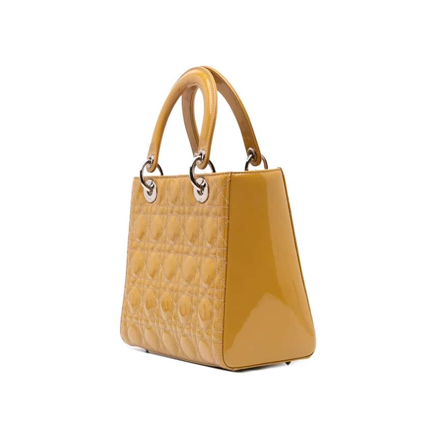Dior Medium Patent Cannage Lady Dior Yellow Leather Good condition - Back View