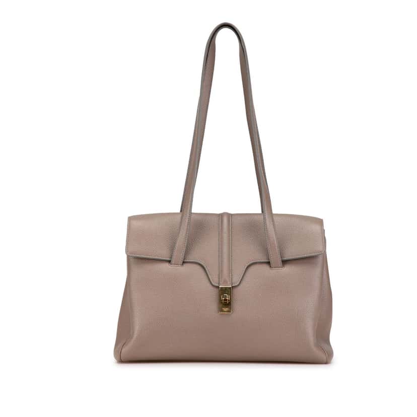 Celine Medium Grained Calfskin Soft 16 Shoulder Bag Brown Leather Good condition - Front View