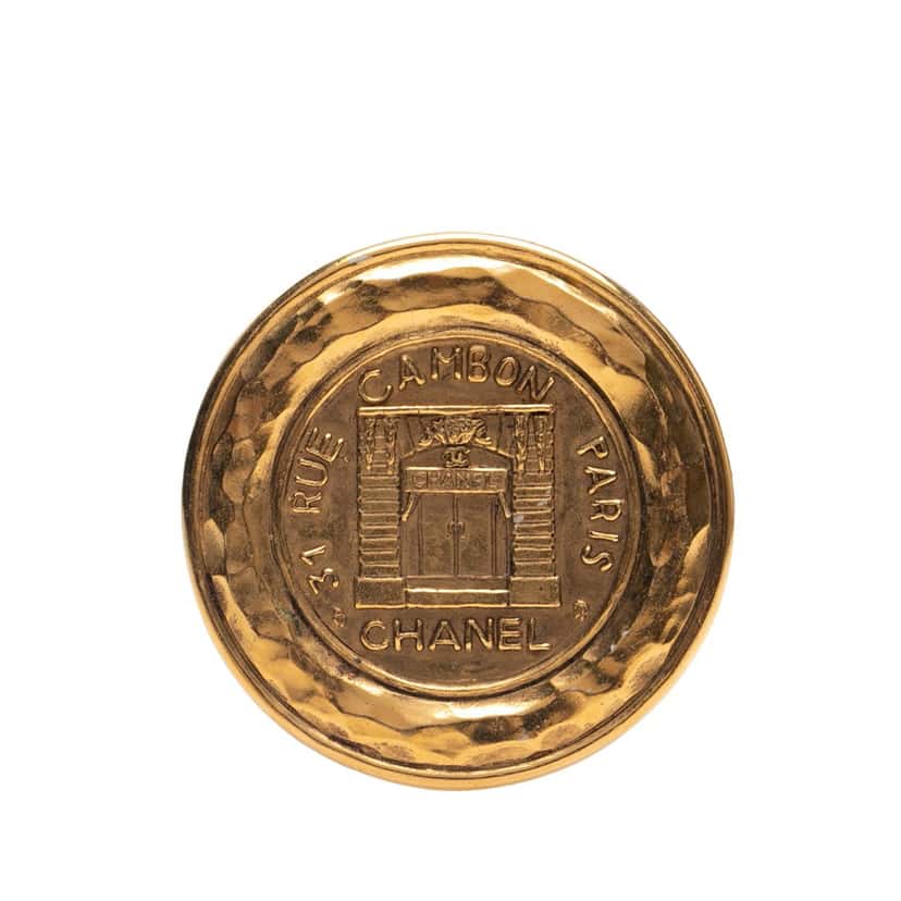 Chanel Gold Plated 31 Rue Cambon Round Brooch Gold Metal Good condition - Front View