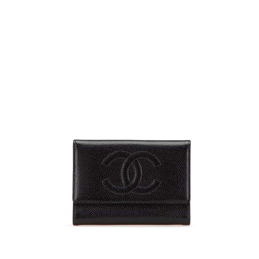 Chanel CC Caviar Trifold Wallet Black Leather Good condition - Front View