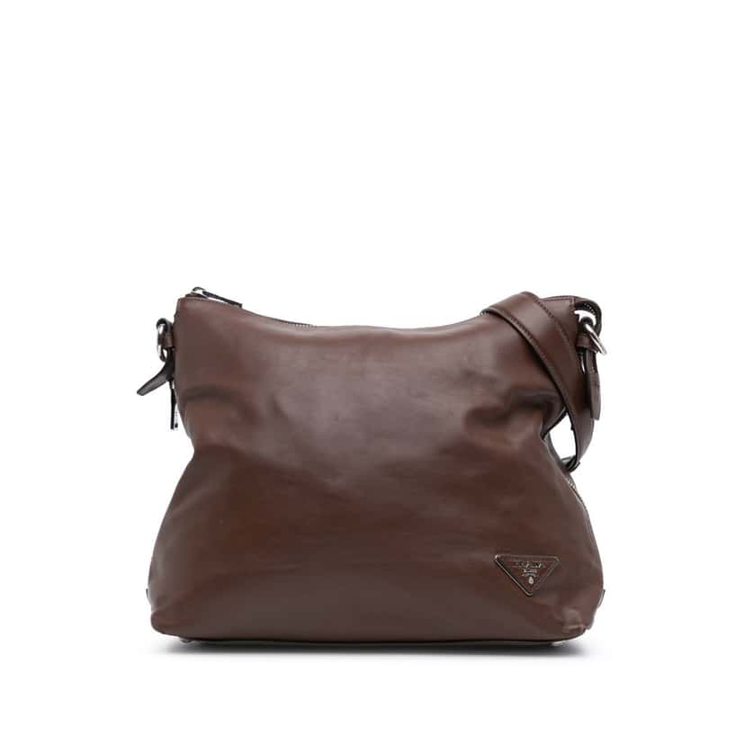 Prada Soft Calf Side Zip Hobo Brown Leather Good condition - Front View