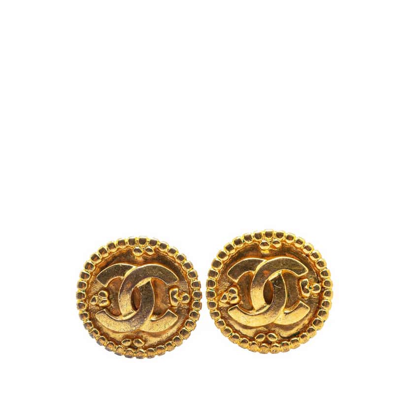 Chanel Gold Plated CC Round Clip On Earrings Gold Metal Good condition - Front View