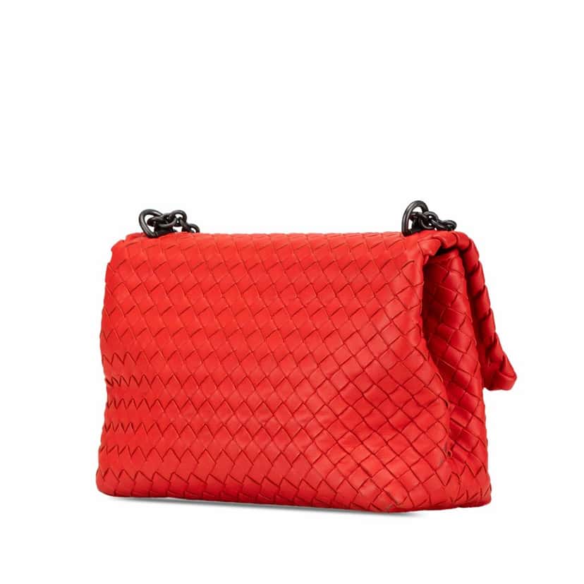 Bottega Veneta Small Nappa Intrecciato Olimpia Shoulder Bag Red Leather Good condition - Back View