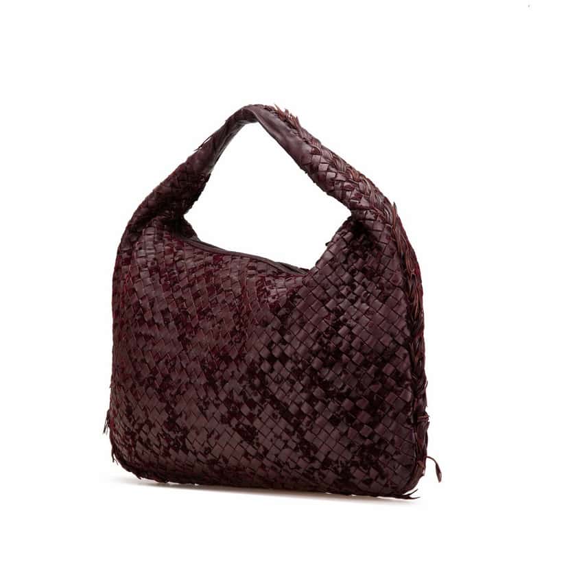 Bottega Veneta Medium Nappa Velours Intrecciato Fuzzy Veneta Hobo Red Leather Good condition - Back View