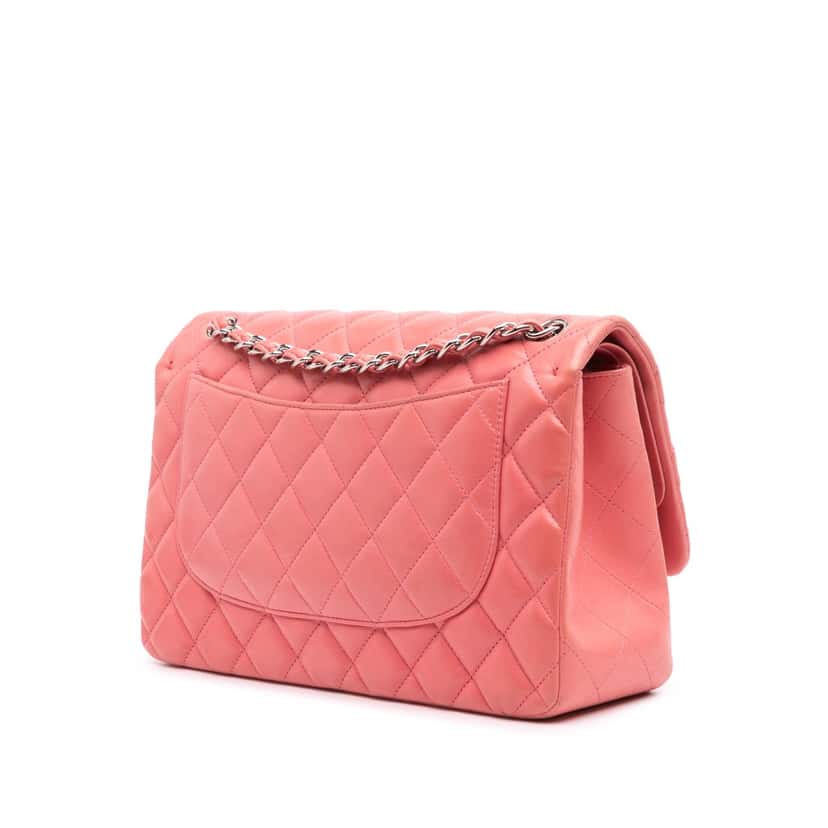 Chanel Jumbo Classic Lambskin Double Flap Pink Leather Fair condition - Back View