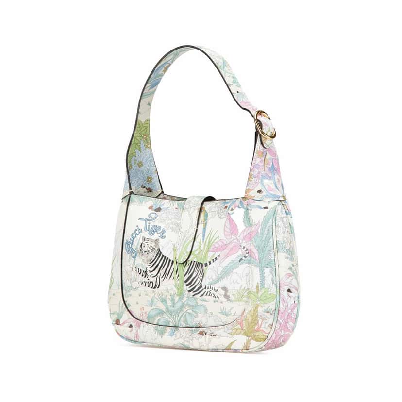 Gucci Yuko Higuchi Small Calfskin  Floral Print Jackie 1961 White Leather Very good condition - Back View