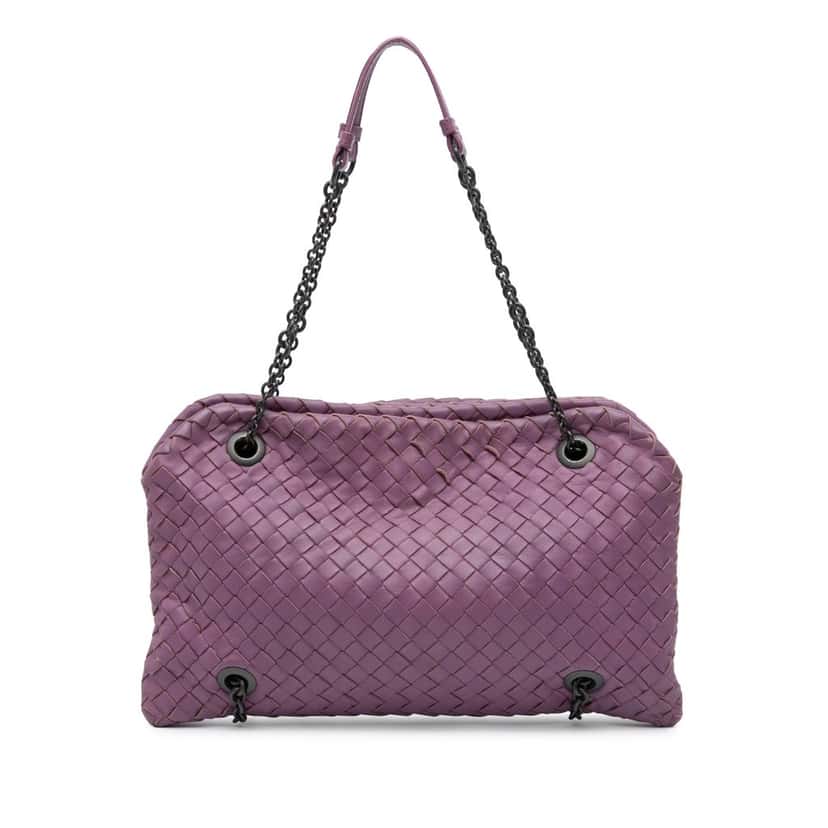 Bottega Veneta Nappa Intrecciato Duo Shoulder Bag Purple Leather Very good condition - Front View