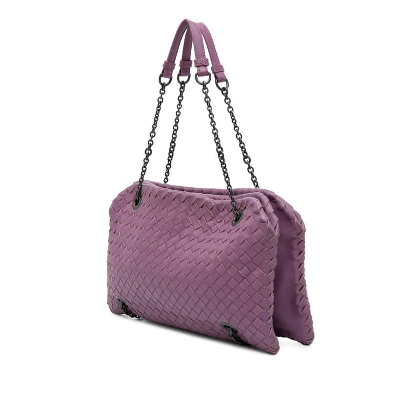 Bottega Veneta Nappa Intrecciato Duo Shoulder Bag Purple Leather Very good condition - Back View