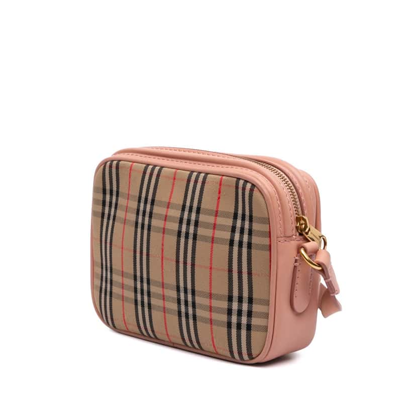 Burberry 1983 Knight Check Canvas and Calfskin Link Camera Bag Brown Canvas Good condition - Back View