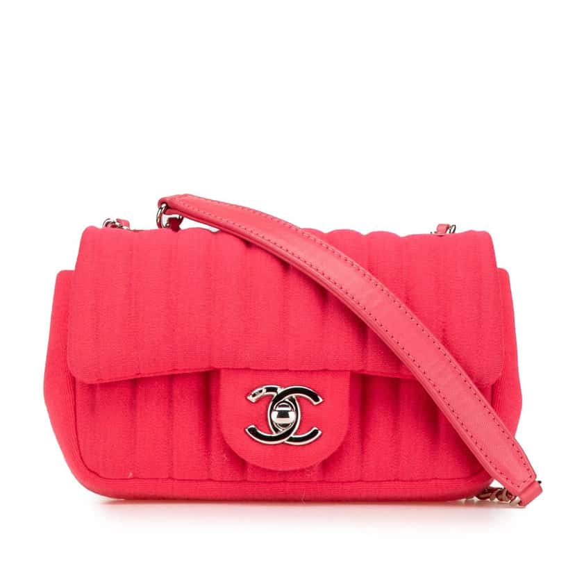 Chanel Mini Vertical Quilted Jersey Single Flap Pink Cotton Good condition - Front View