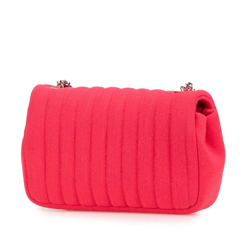 Chanel Mini Vertical Quilted Jersey Single Flap Pink Cotton Good condition - Back View
