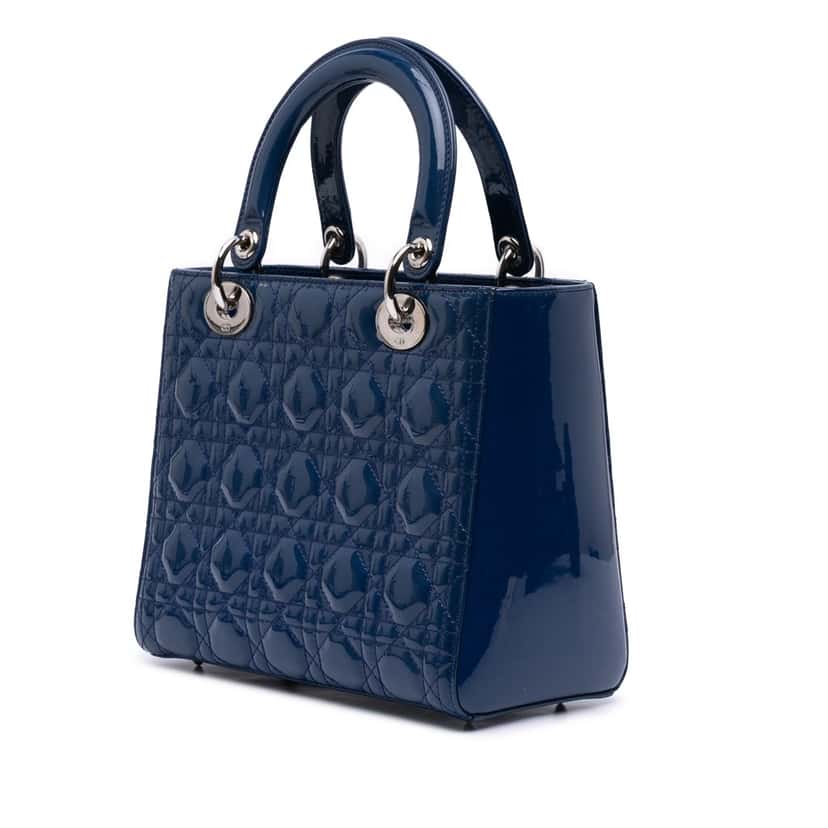 Dior Medium Patent Cannage Lady Dior Blue Leather Good condition - Back View