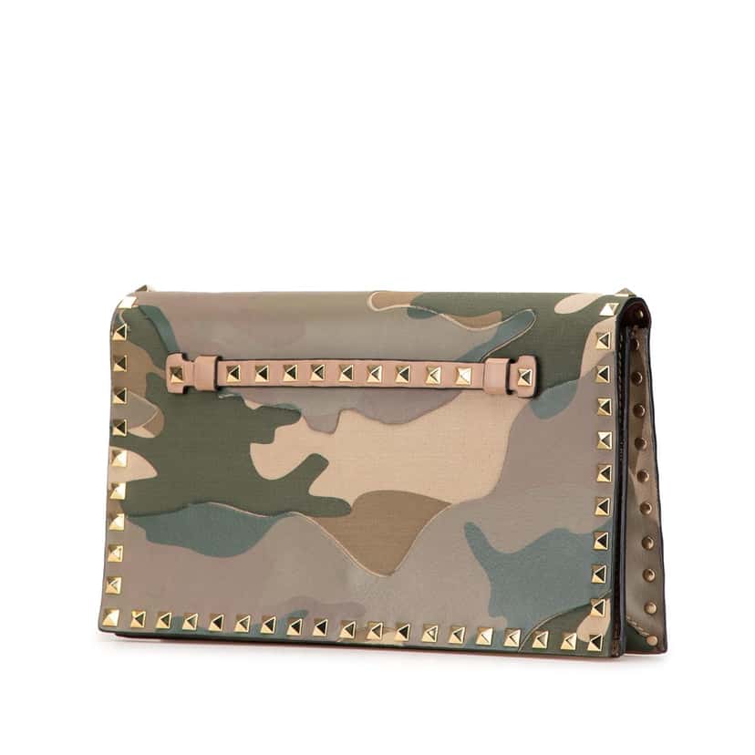Valentino Canvas and Nappa Camouflage Rockstud Wristlet Clutch Brown Canvas Good condition - Back View
