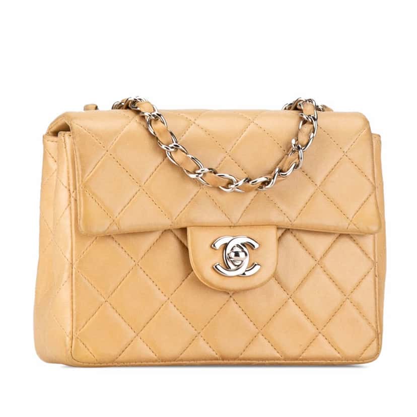 Chanel Mini Square Classic Lambskin Single Flap Brown Leather Good condition - Back View