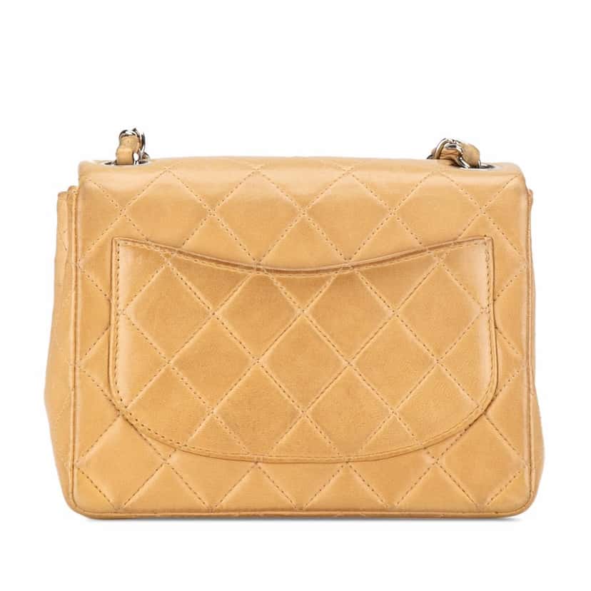 Chanel Mini Square Classic Lambskin Single Flap Brown Leather Good condition - Inside View