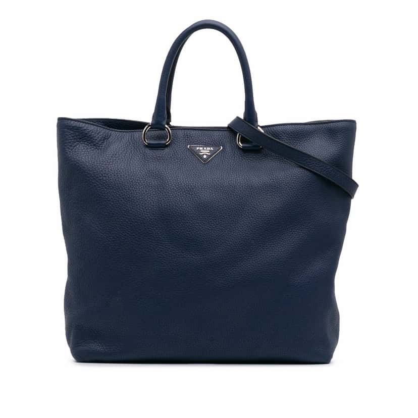 Prada Vitello Daino Open Convertible Tote Blue Leather Good condition - Front View