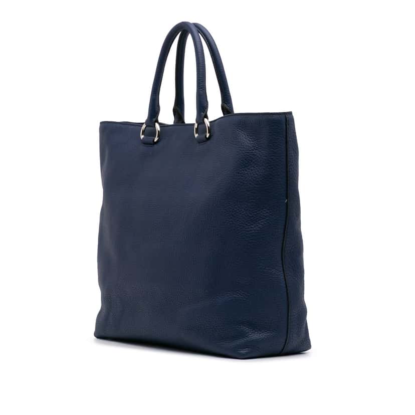 Prada Vitello Daino Open Convertible Tote Blue Leather Good condition - Back View