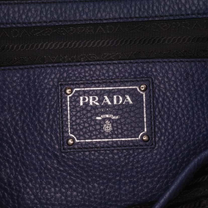 Prada Vitello Daino Open Convertible Tote Blue Leather Good condition - Box View
