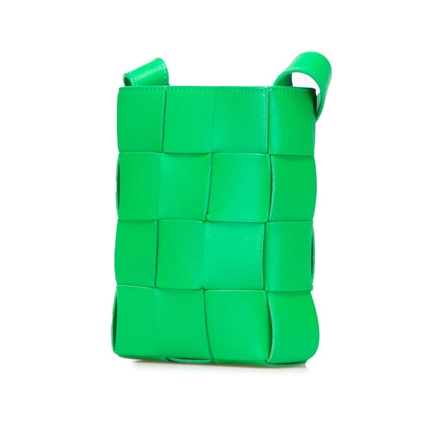 Bottega Veneta Mini Nappa Intrecciato Vertical Cassette Crossbody Green Leather Good condition - Back View