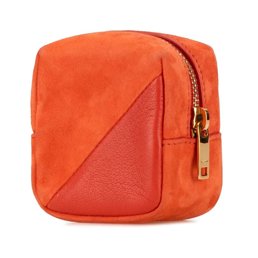 Saint Laurent Suede and Calfskin Jamie Cube Charm Coin Pouch Orange Leather Good condition - Back View