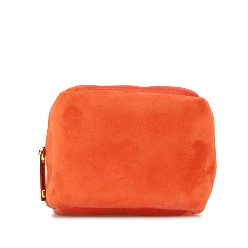 Saint Laurent Suede and Calfskin Jamie Cube Charm Coin Pouch Orange Leather Good condition - Inside View