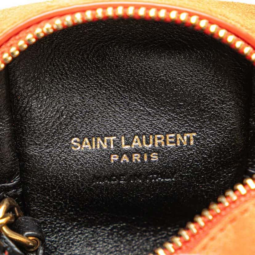 Saint Laurent Suede and Calfskin Jamie Cube Charm Coin Pouch Orange Leather Good condition - Box View