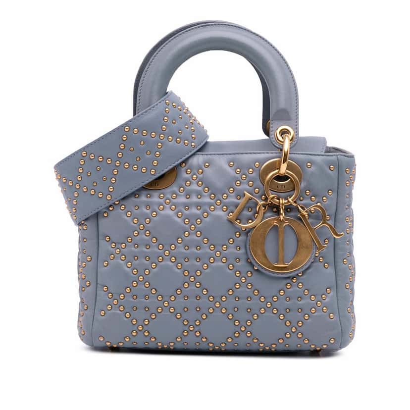 Dior Small Lambskin Cannage Studded Supple Lady Dior Grey Leather Good condition - Front View