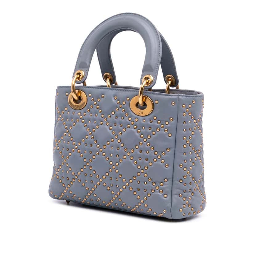 Dior Small Lambskin Cannage Studded Supple Lady Dior Grey Leather Good condition - Back View