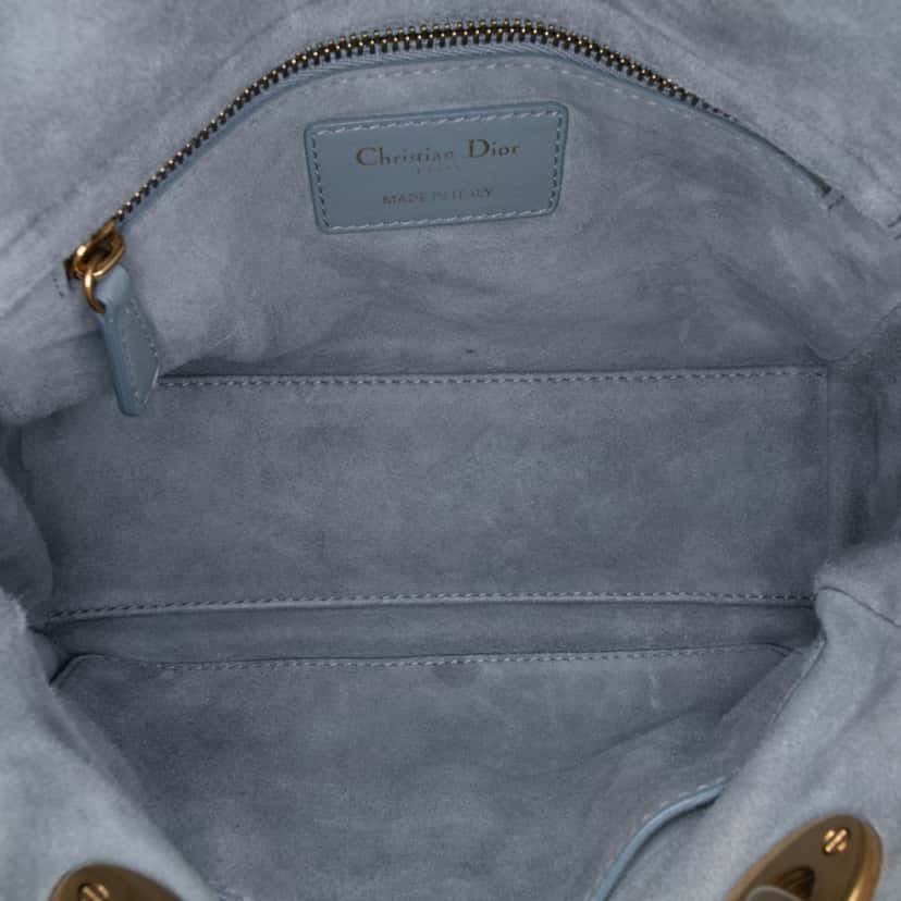 Dior Small Lambskin Cannage Studded Supple Lady Dior Grey Leather Good condition - Model View