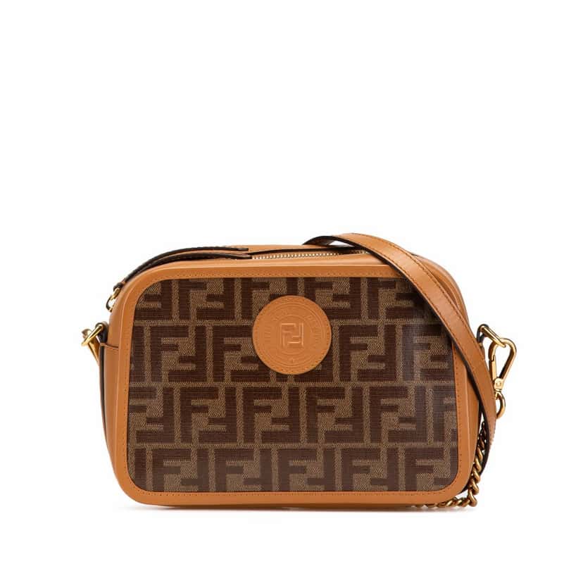 Fendi Glazed Fabric Vitello Century FF 1974 Camera Bag Brown Canvas Good condition - Front View