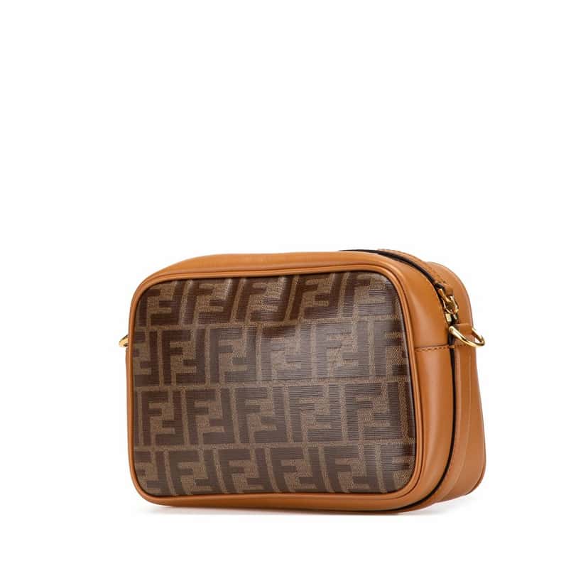Fendi Glazed Fabric Vitello Century FF 1974 Camera Bag Brown Canvas Good condition - Back View