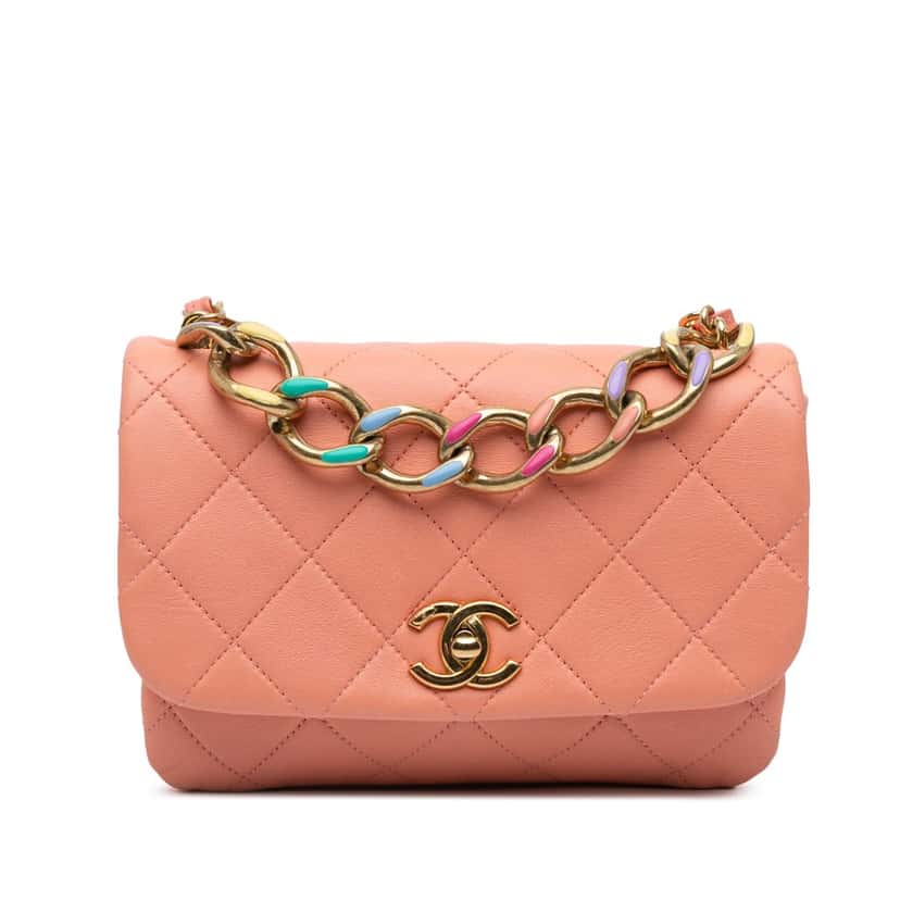 Chanel Small Lambskin Color Match Flap Pink Leather Very good condition - Front View