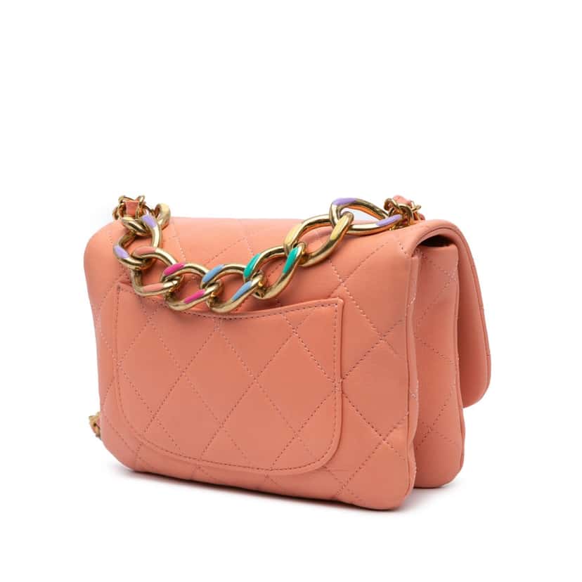 Chanel Small Lambskin Color Match Flap Pink Leather Very good condition - Back View
