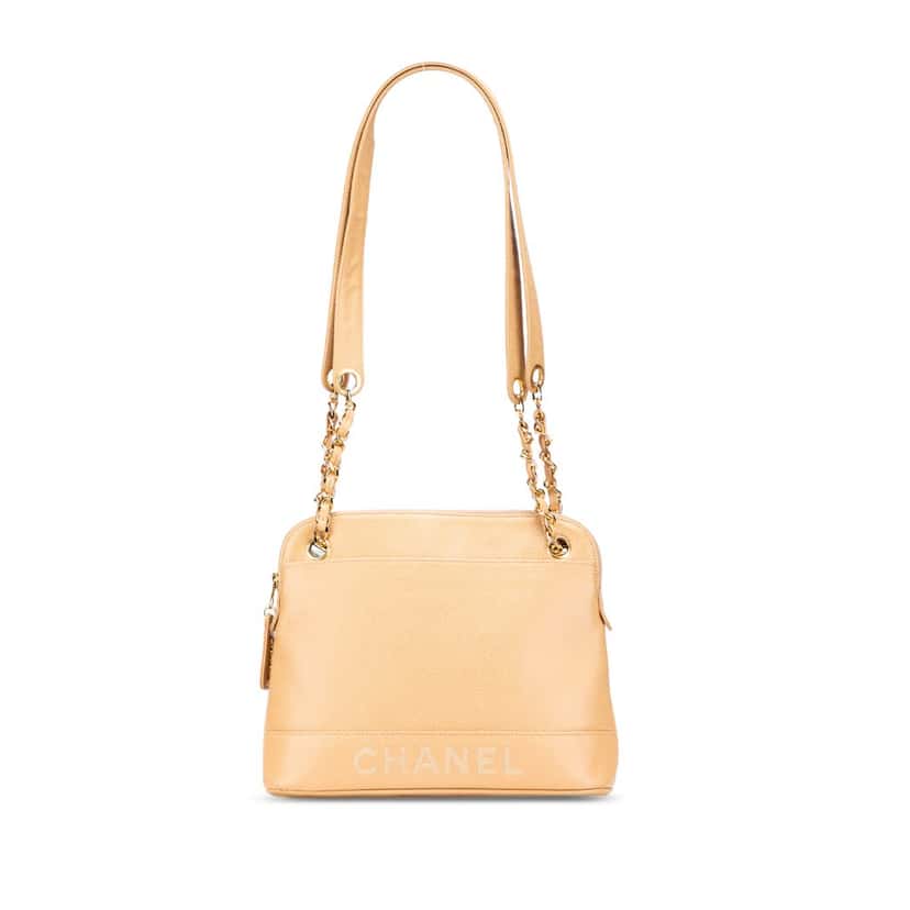 Chanel Caviar Logo Chain Shoulder Bag Yellow Leather Good condition - Front View