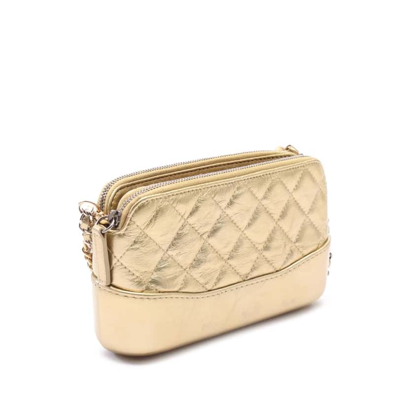 Chanel Quilted Metallic Aged Calfskin Gabrielle Clutch With Chain Gold Leather Good condition - Back View