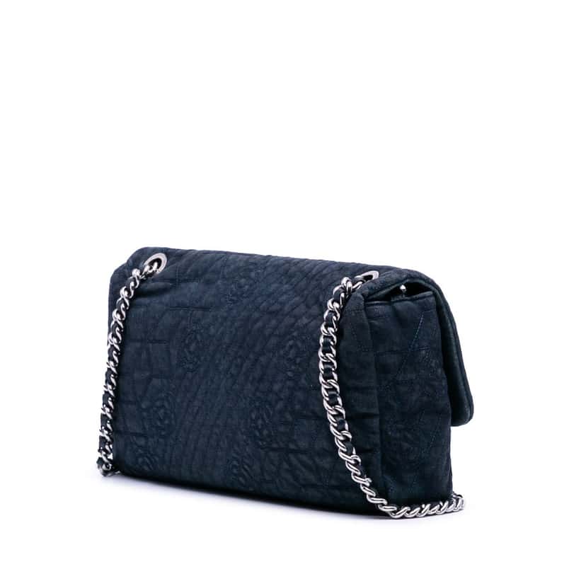 Chanel Large Embroidered Denim Camellia Flap Blue Denim Good condition - Back View