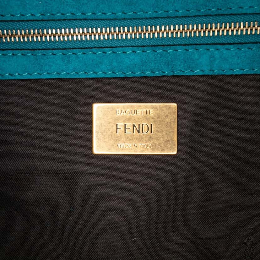 Fendi Large Suede Chamois Baguette Satchel Blue Leather Good condition - Box View