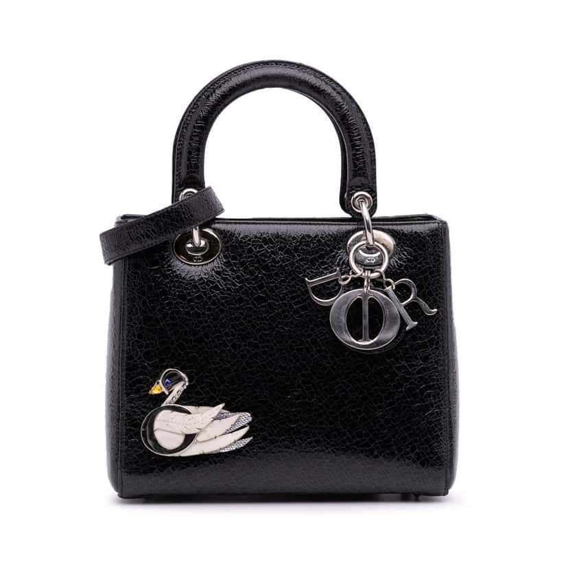 Dior Medium Ceramic Effect Deerskin Jeweled Swan Lady Dior Black Leather Good condition - Front View