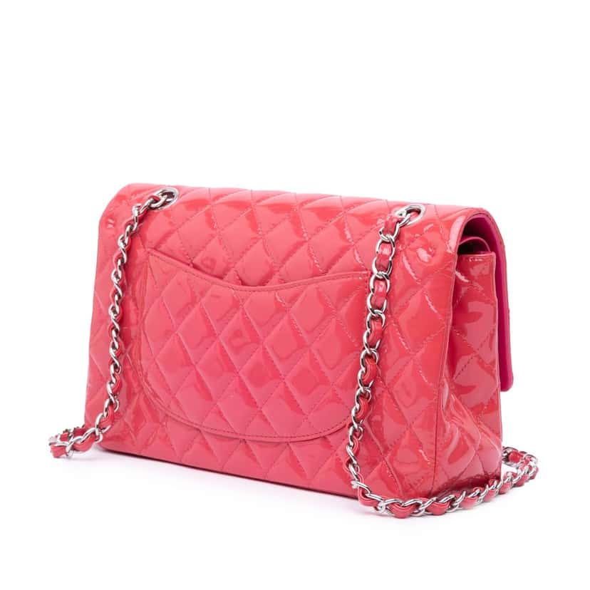Chanel Medium Classic Patent Double Flap Pink Leather Good condition - Back View