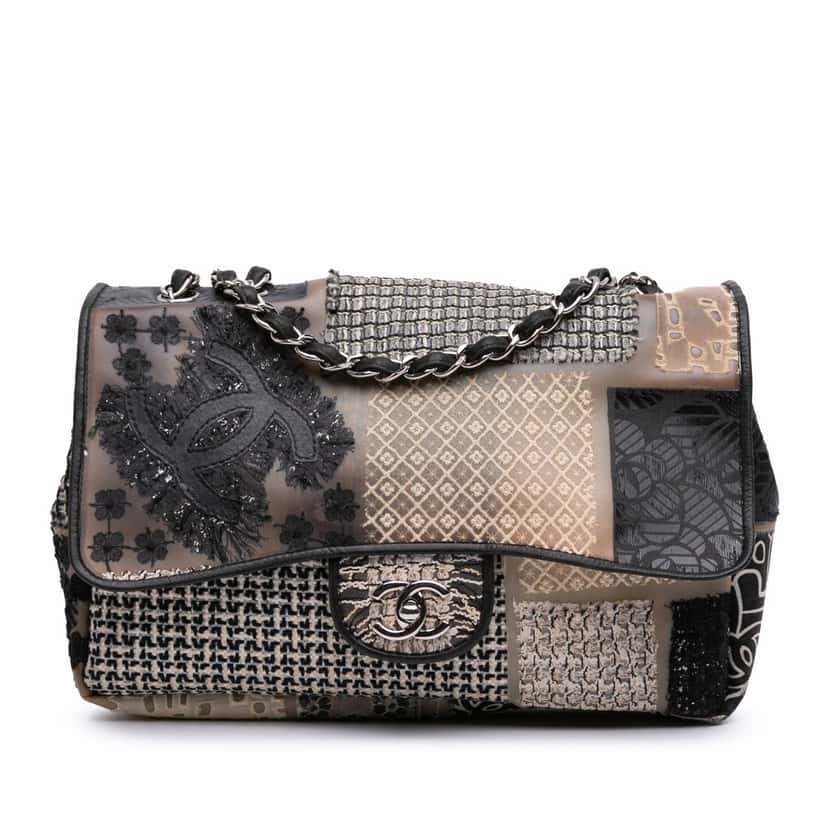 Chanel Jumbo PVC and Tweed Patchwork Single Flap White Fair condition - Front View