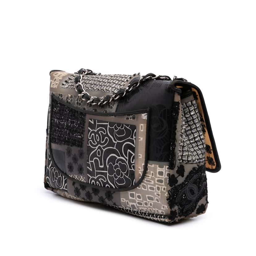 Chanel Jumbo PVC and Tweed Patchwork Single Flap White Fair condition - Back View