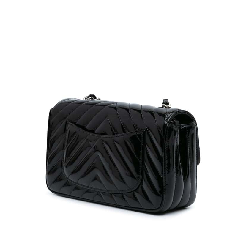 Chanel Mini Rectangular Classic Chevron Patent Single Flap Black Leather Good condition - Back View
