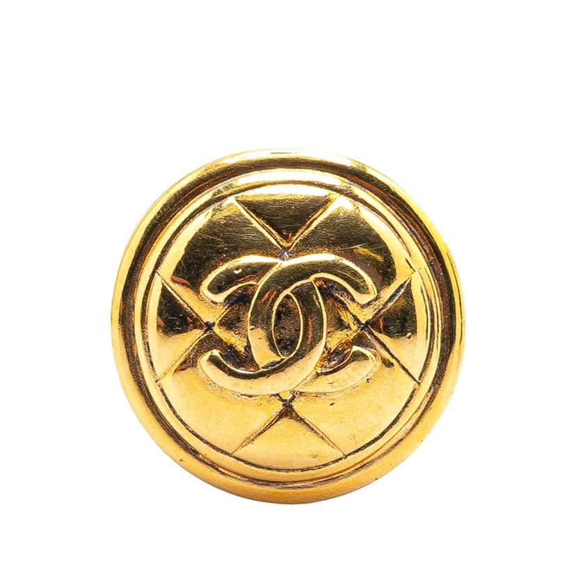 Chanel Gold Plated CC Quilted Round Brooch Gold Metal Good condition - Front View