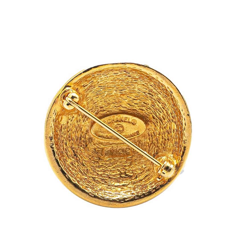 Chanel Gold Plated CC Quilted Round Brooch Gold Metal Good condition - Back View