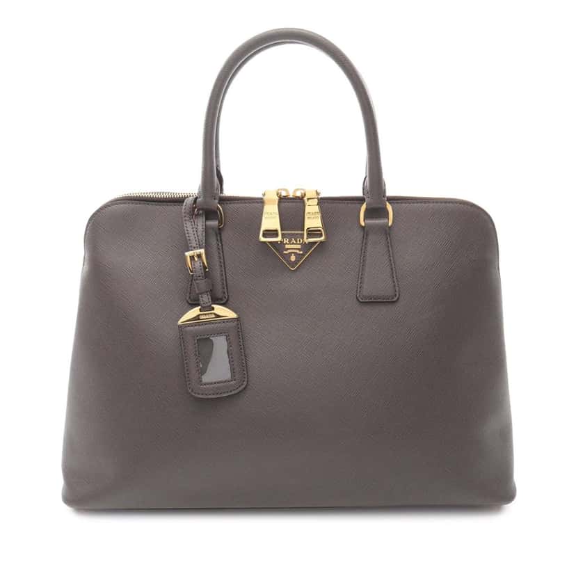 Prada Large Saffiano Lux Promenade Satchel Brown Leather Good condition - Front View